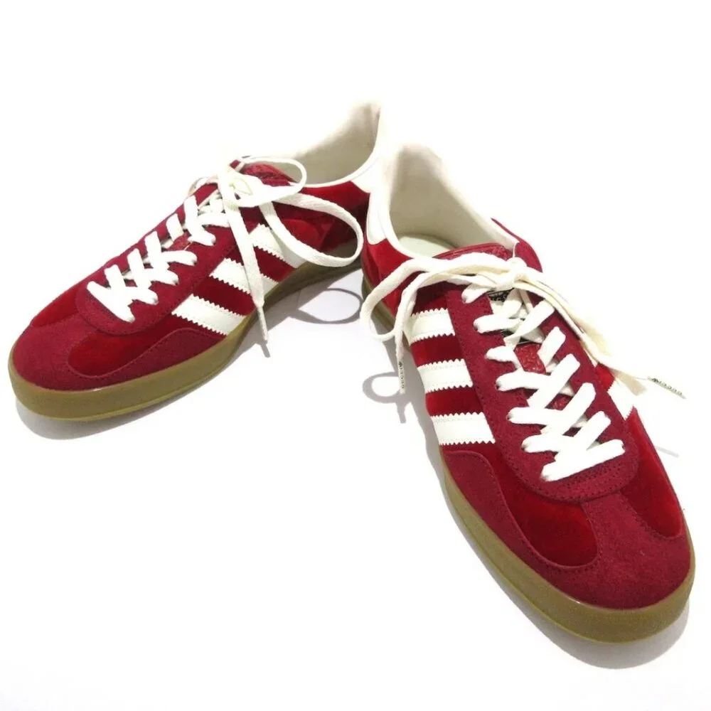GUCCI GAZELLE 707848 Red White Velour Leather - Men's Sneakers 728-042325